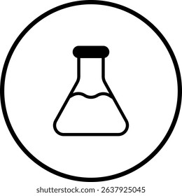Circular outline of flask icon symbolizing science, laboratory, or educational element