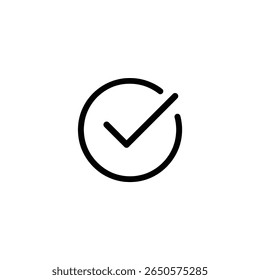 A circular outline seamlessly integrated with a checkmark, where the checkmark forms part of the circle. Designed in a minimalist, flat 2D vector style.