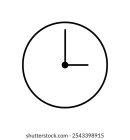 Um ícone circular de relógio contornado exibindo 3 horas, adequado para o design do site. O ícone é isolado em um fundo branco.