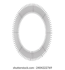 Circular oval frame with linear sun beams around. Radial lines frame isolated. Design element for various graphic projects. Speech bubble.