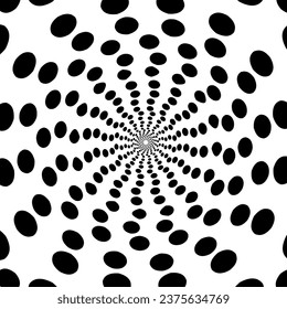 Circular oval pattern isolated on white background. Black and white vector design.