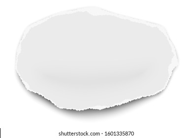 Circular oval vector torn paper wisp with soft shadow isolated on white background.