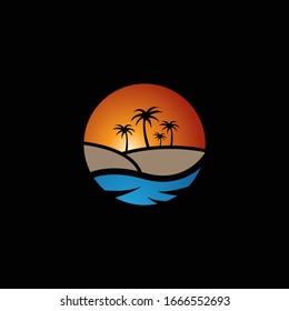 Circular palm tree seaside logo
