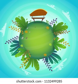 circular panorama park forest view miniature planet concept with grass field . green peace nature , plants and flowers concept . ecology concept illustration . funny cheerful colorful landscape
