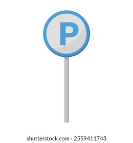 Circular parking sign with blue border and white background, featuring a large blue letter P, indicating a designated parking area.