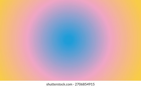 Gradiente circular de arcoíris pastel. Anuncio de Vector de color azul claro, rosa y amarillo. Patrón de cielo degradado pastel. Fondo de gradiente colorido de fuzz de luz borrosa. Vector