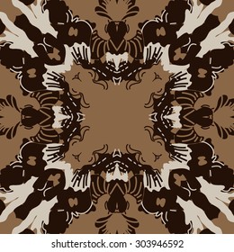 Circular   pattern of abstract floral motif,stripes, hole, spots, copy space. Hand drawn.