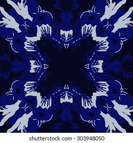 Circular   pattern of abstract floral motif,stripes, hole, spots, copy space. Hand drawn.