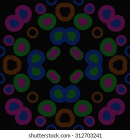 Circular   pattern of abstract motif,  bagels,spots, doodles. Hand drawn.