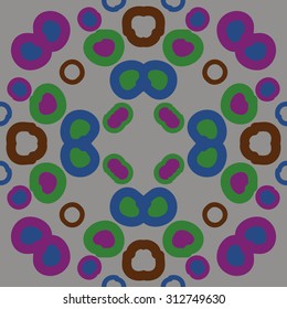 Circular   pattern of abstract motif,  bagels,spots, doodles. Hand drawn.