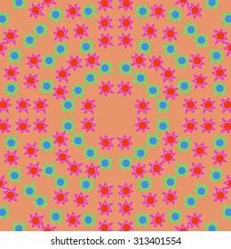 Circular   pattern of abstract motif, ellipses,zigzag,stars, doodles . Hand drawn.