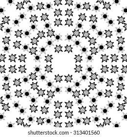 Circular   pattern of abstract motif, ellipses,zigzag,stars, doodles . Hand drawn.