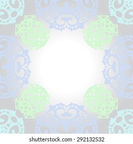 Circular pattern of abstract motif, spots,  hole, spirals, waves, copy space. Hand drawn. 