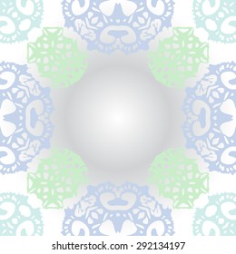 Circular pattern of abstract motif, spots,  hole, spirals, waves, copy space. Hand drawn. 