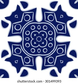 Circular  pattern of abstract  motif, stripes, ellipses, spots, star. Hand drawn.