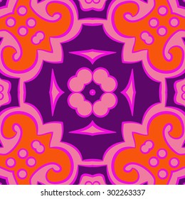 Circular  pattern of abstract  motif, stripes, ellipses, spots, spirals, stars. Hand drawn.