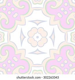 Circular  pattern of abstract  motif, stripes, ellipses, spots, spirals, stars. Hand drawn.