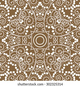 Circular  pattern of abstract  motif, stripes, ellipses, spots, spirals, . Hand drawn.
