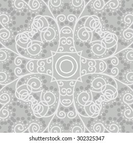 Circular  pattern of abstract  motif, stripes, ellipses, spots, spirals, . Hand drawn.