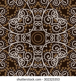 Circular  pattern of abstract  motif, stripes, ellipses, spots, spirals, . Hand drawn.