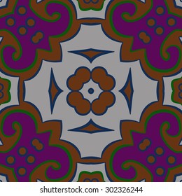 Circular  pattern of abstract  motif, stripes, ellipses, spots, spirals, stars. Hand drawn.