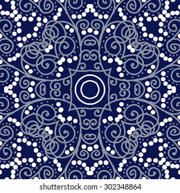 Circular  pattern of abstract  motif, stripes, ellipses, spots, spirals, . Hand drawn.