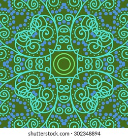 Circular  pattern of abstract  motif, stripes, ellipses, spots, spirals, . Hand drawn.
