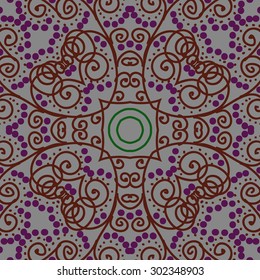 Circular  pattern of abstract  motif, stripes, ellipses, spots, spirals, . Hand drawn.