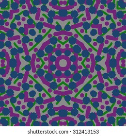 Circular   pattern of abstract motif, stripes,ellipses, stars, doodles. Hand drawn.