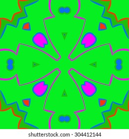 Circular   pattern of abstract motif, stripes,hole, spots, cross. Hand drawn.