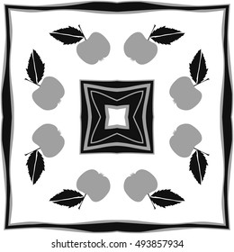 Circular pattern with apple,frame. Hand drawn.