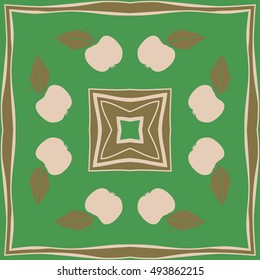 Circular pattern with apple,frame. Hand drawn.
