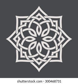 Circular pattern in arabesque style. Eight pointed star on dark background. Mandala. Lotus.