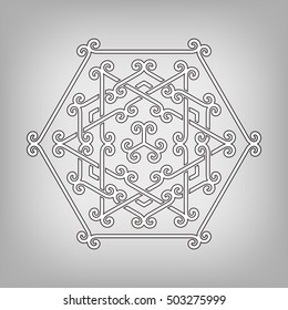 Circular pattern in arabesque style. Mandala with overlapping stripes and curls.