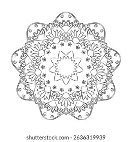 Circular pattern of black line mandala flowers elements for decoration on transparent background