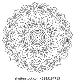 Circular pattern black and white floral ornamental mandala outline for adult coloring pages