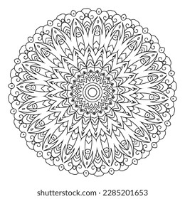 Circular pattern black and white floral ornamental mandala outline for adult coloring pages