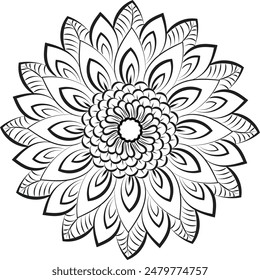 Patrón circular blanco y negro floral ornamental mandala contorno para colorear páginas de libros