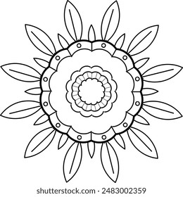 Patrón circular blanco y negro floral ornamental mandala contorno para colorear páginas de libros