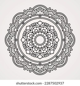 Circular pattern with a blend of modern flower-shaped ornaments.  suitable for henna, tattoos, photos, coloring books. islam, hindu,Buddha, india, pakistan, chinese, arab