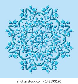 circular pattern with blue flowers - vector illustration