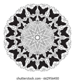 Circular pattern with butterflies. vector illustration. Drawing by hand