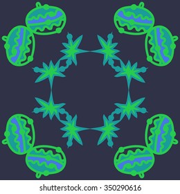 Circular pattern  of Christmas motif, doodles, hole, spots,balls, stars. Hand drawn.