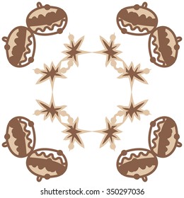 Circular pattern  of Christmas motif, doodles, hole, spots,balls, stars. Hand drawn.