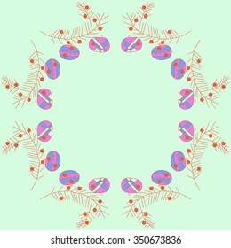 Circular pattern  of Christmas motif, doodles, hole, spots,balls, stars, branches. Hand drawn.