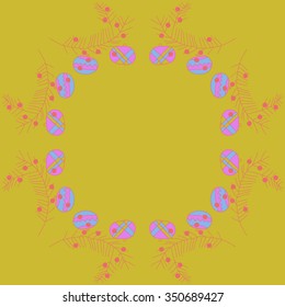 Circular pattern  of Christmas motif, doodles, hole, spots,balls, stars, branches. Hand drawn.