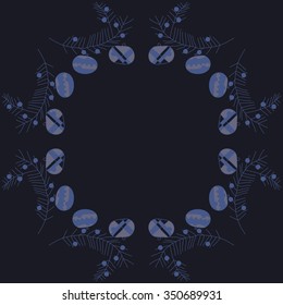 Circular pattern  of Christmas motif, doodles, hole, spots,balls, stars, branches. Hand drawn.