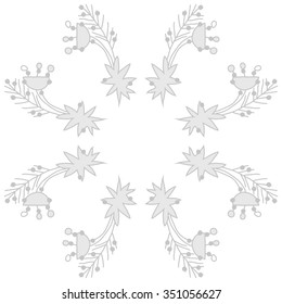 Circular pattern  of Christmas motif, doodles, hole, spots, stars, branches. Hand drawn.