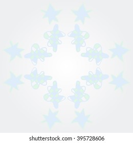Circular pattern of Christmas  objects, cone, quadrangles, stars, hole, spots, copy space . Hand drawn.