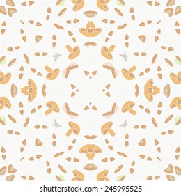 Circular   pattern of colored floral motif, mushrooms  on a  white background. Hand drawn.